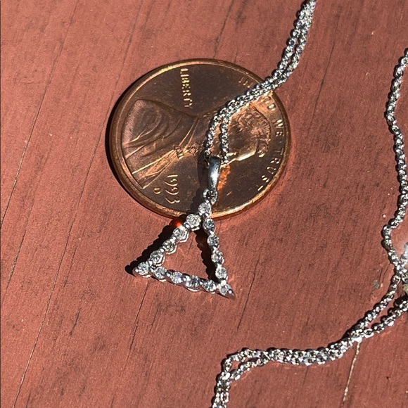 Solid 14k White Gold and Diamond Petite Minimalist Triangle Pendant - Picture 4 of 4